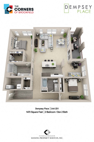 Floor plan for 2 beds, 2 baths, 1470 sqft