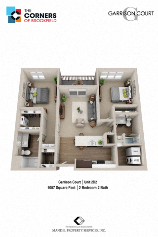 Floor plan for 2 beds, 2 baths, 1095 sqft