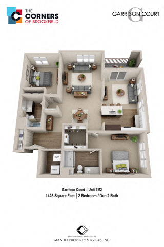 Floor plan for 2 beds, 2 baths, 1425 sqft