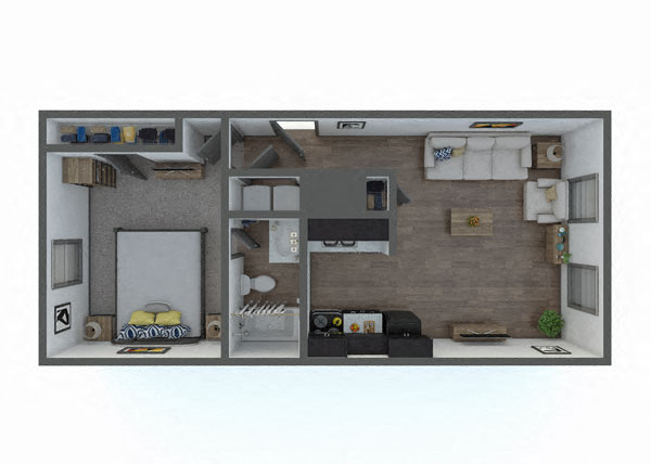 Floor plan for 1 bed, 1 bath, 570 sqft