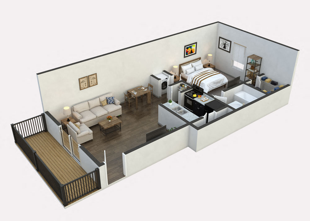 Floor plan for 1 bed, 1 bath, 650 sqft