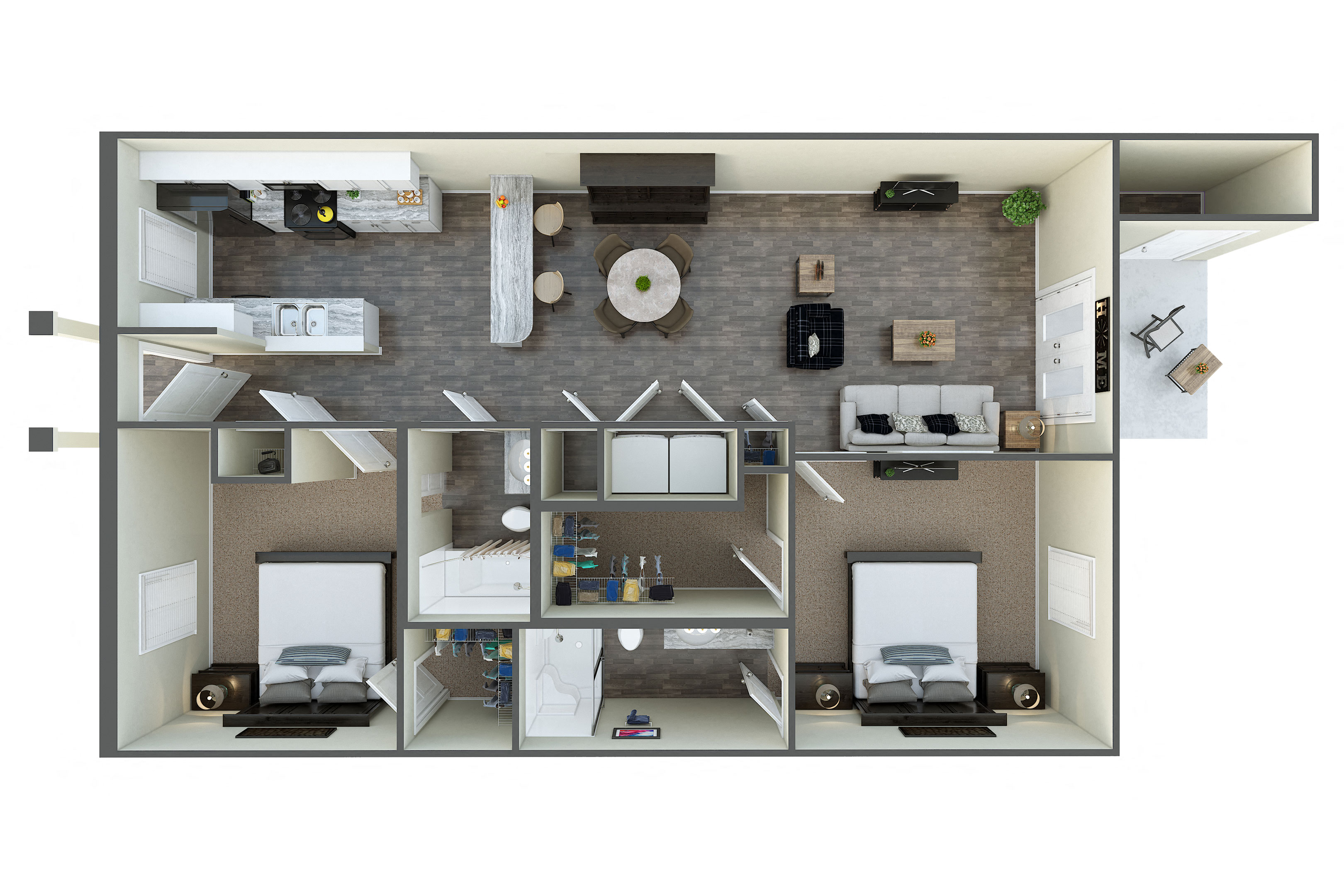 Floor plan for 2 beds, 2 baths, 1088 sqft