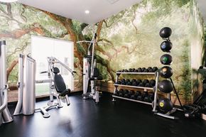Las Vegas apartment for rent - A gym with a tree mural on the wall.