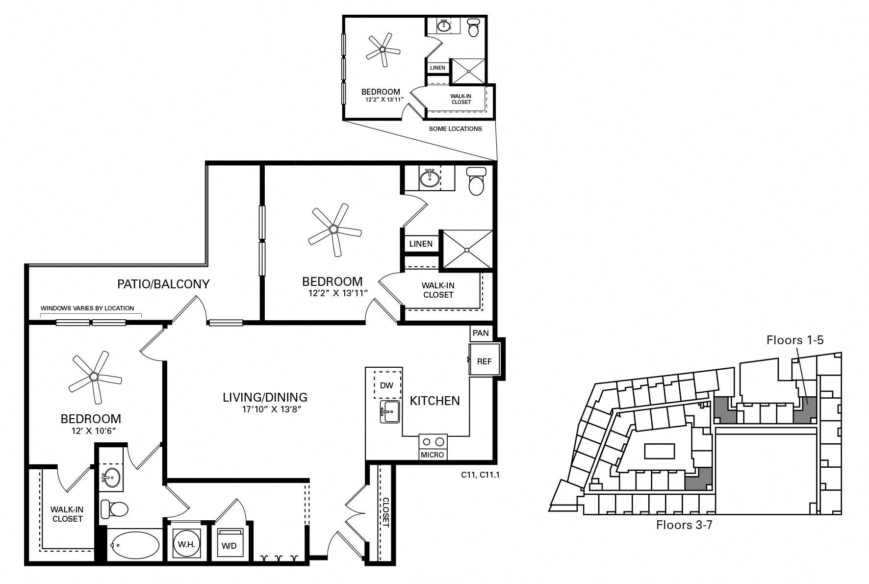 Floor plan for 2 beds, 2 baths, 1133 sqft