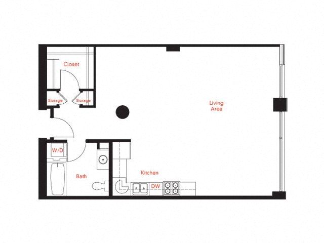 Floor plan for studio, 1 bath, 824 sqft