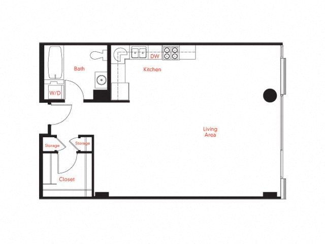 Floor plan for studio, 1 bath, 828 sqft
