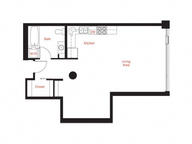 Floor plan for studio, 1 bath, 816 sqft
