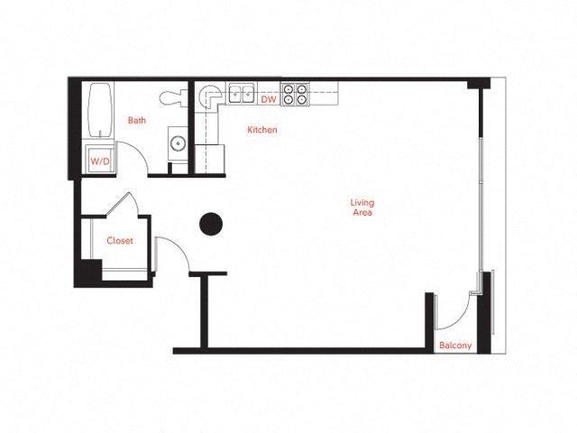 Floor plan for studio, 1 bath, 718 sqft
