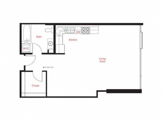 Floor plan for studio, 1 bath, 776 sqft