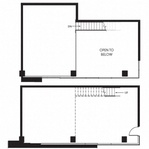 Floor plan for 1 bed, 1.5 baths, 1045 sqft