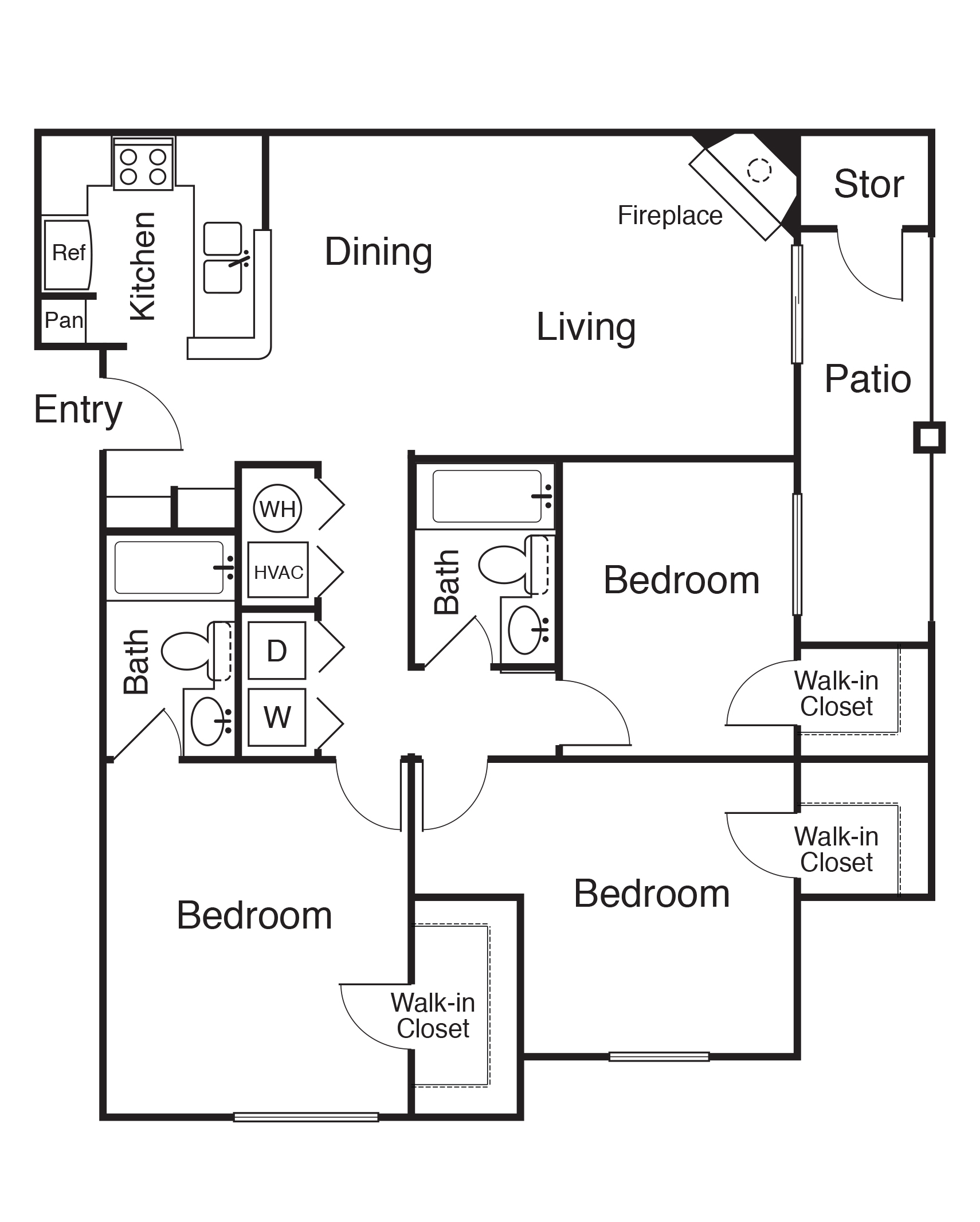 Floor plan for 3 beds, 2 baths, 1220 sqft