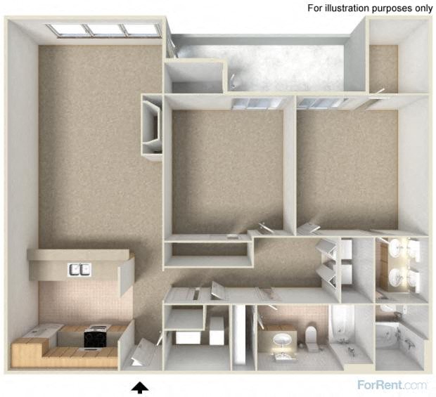 Floor plan for 2 beds, 2 baths, 922 sqft