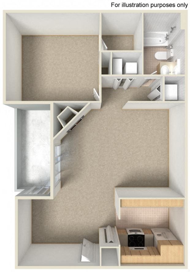 Floor plan for 1 bed, 1 bath, 660 sqft