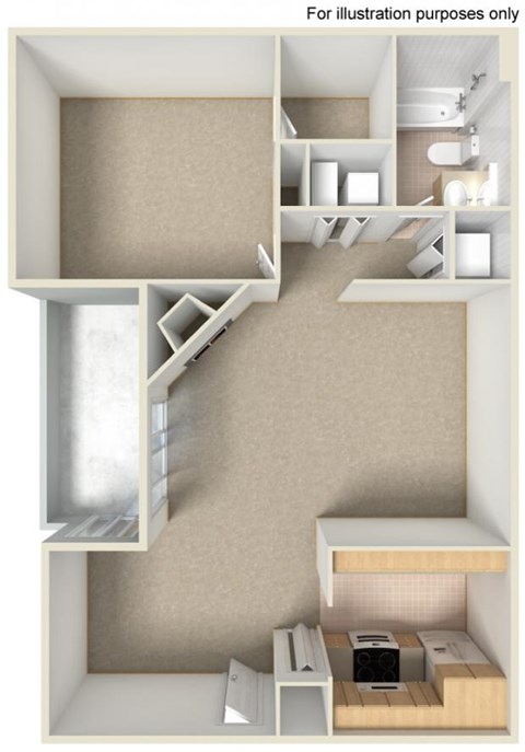 Floor plan for 1 bed, 1 bath, 660 sqft