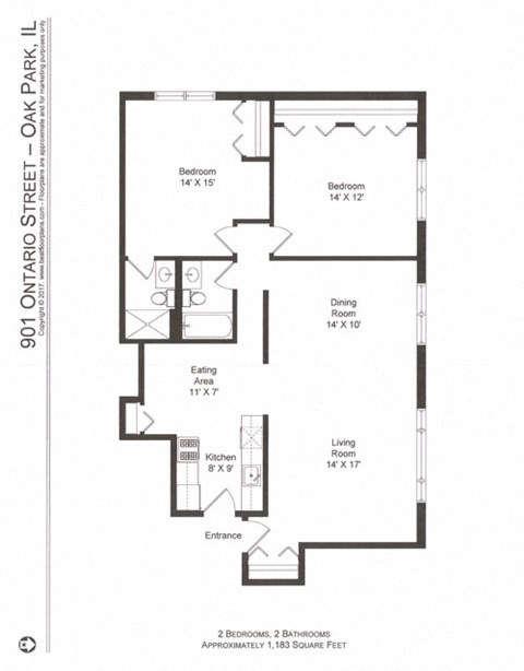 Floor plan for 2 beds, 2 baths, 1183 sqft