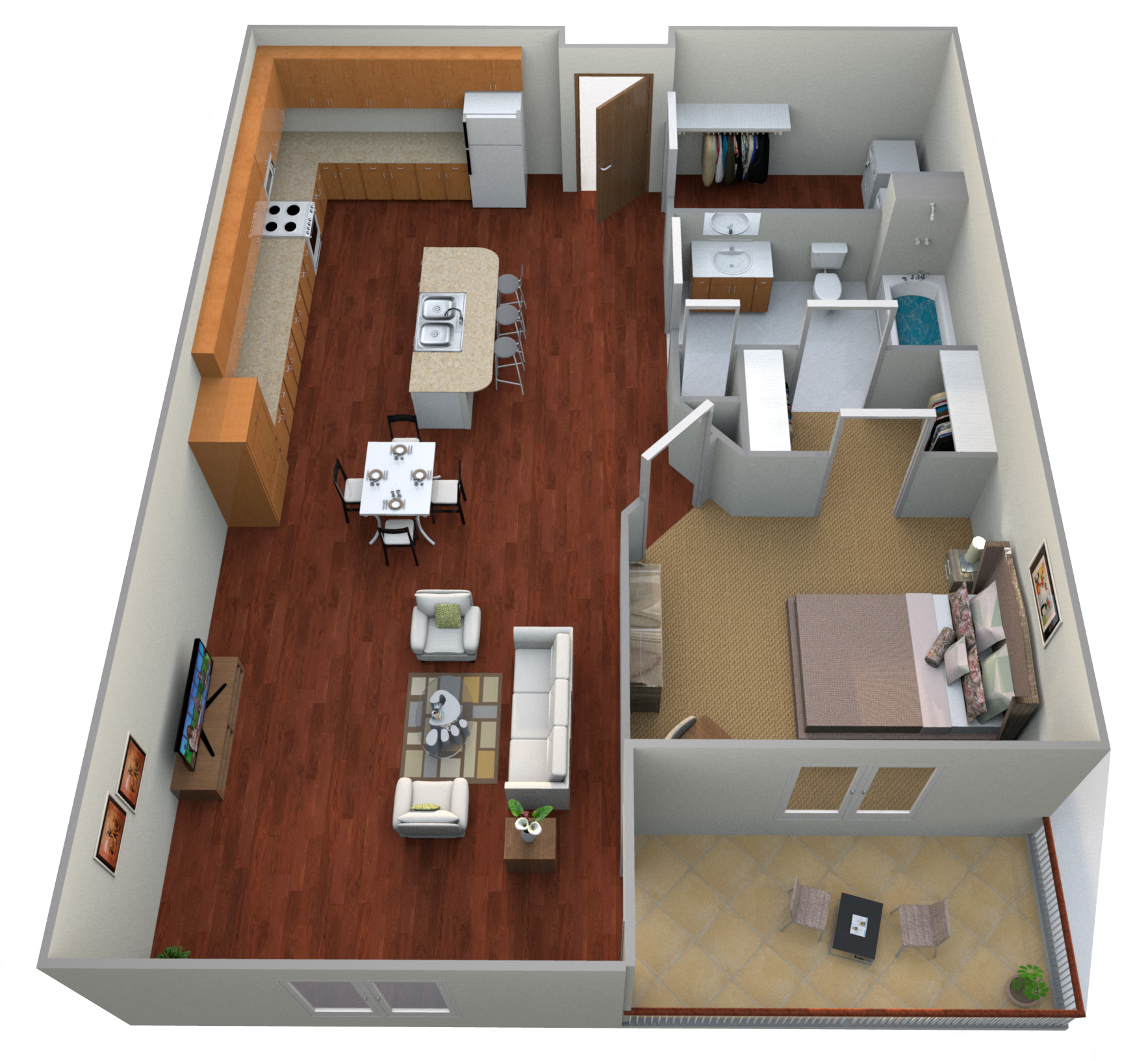 Floor plan for 1 bed, 1 bath, 810 sqft