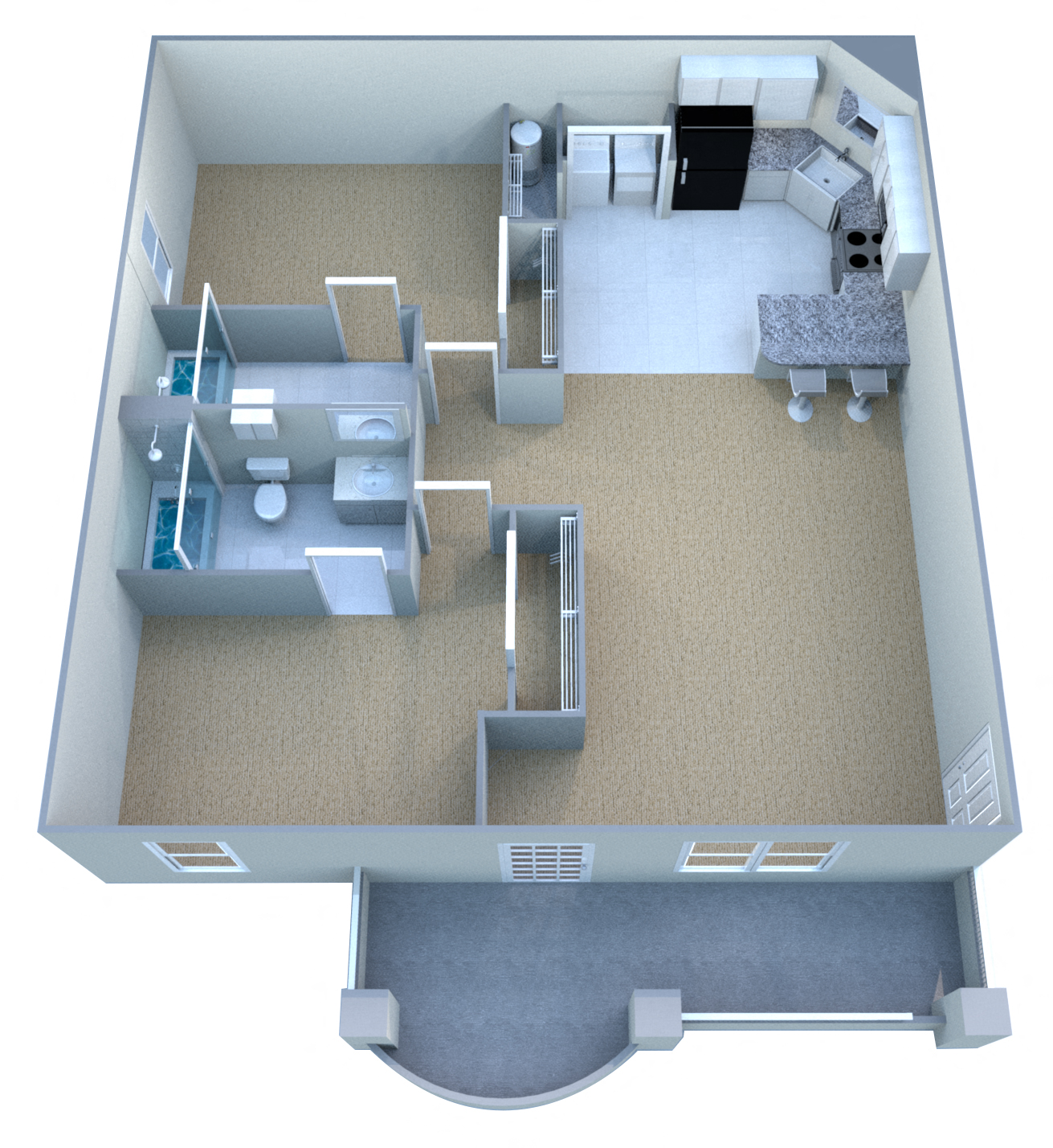 Floor plan for 2 beds, 2 baths, 989 sqft