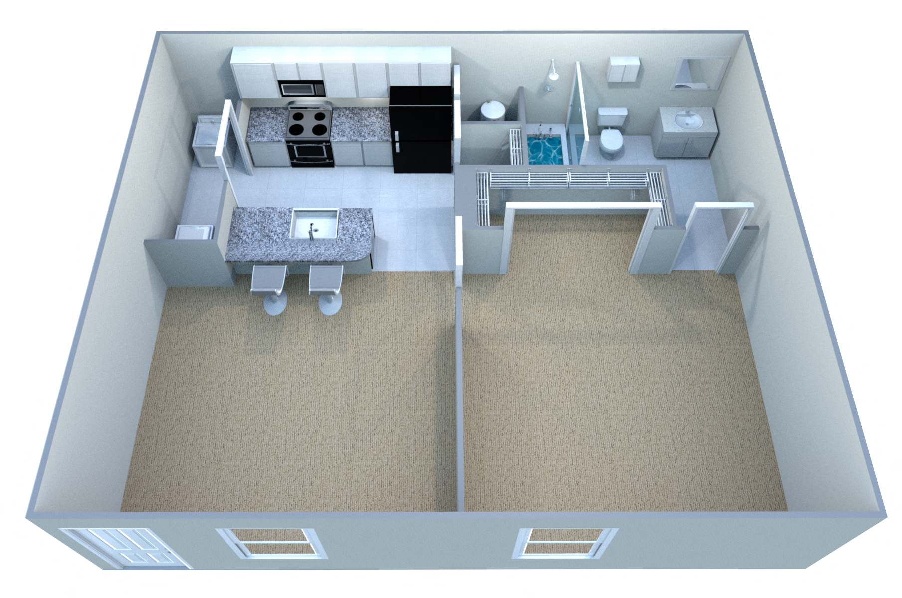 Floor plan for 1 bed, 1 bath, 544 sqft