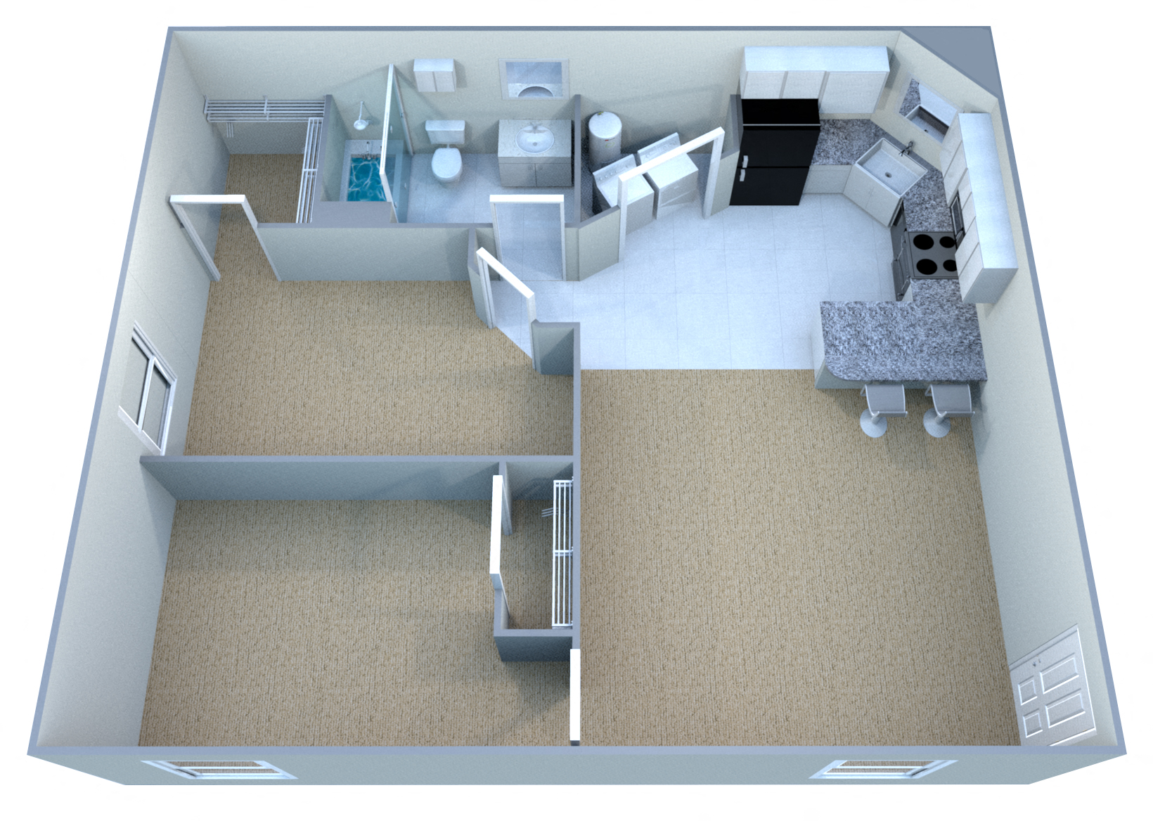 Floor plan for 2 beds, 1 bath, 811 sqft