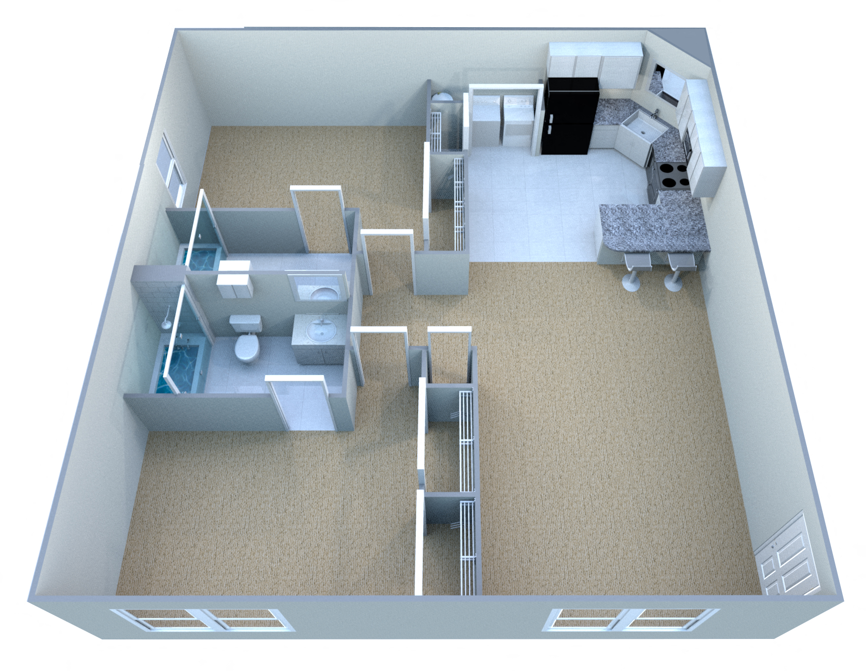 Floor plan for 2 beds, 2 baths, 985 sqft
