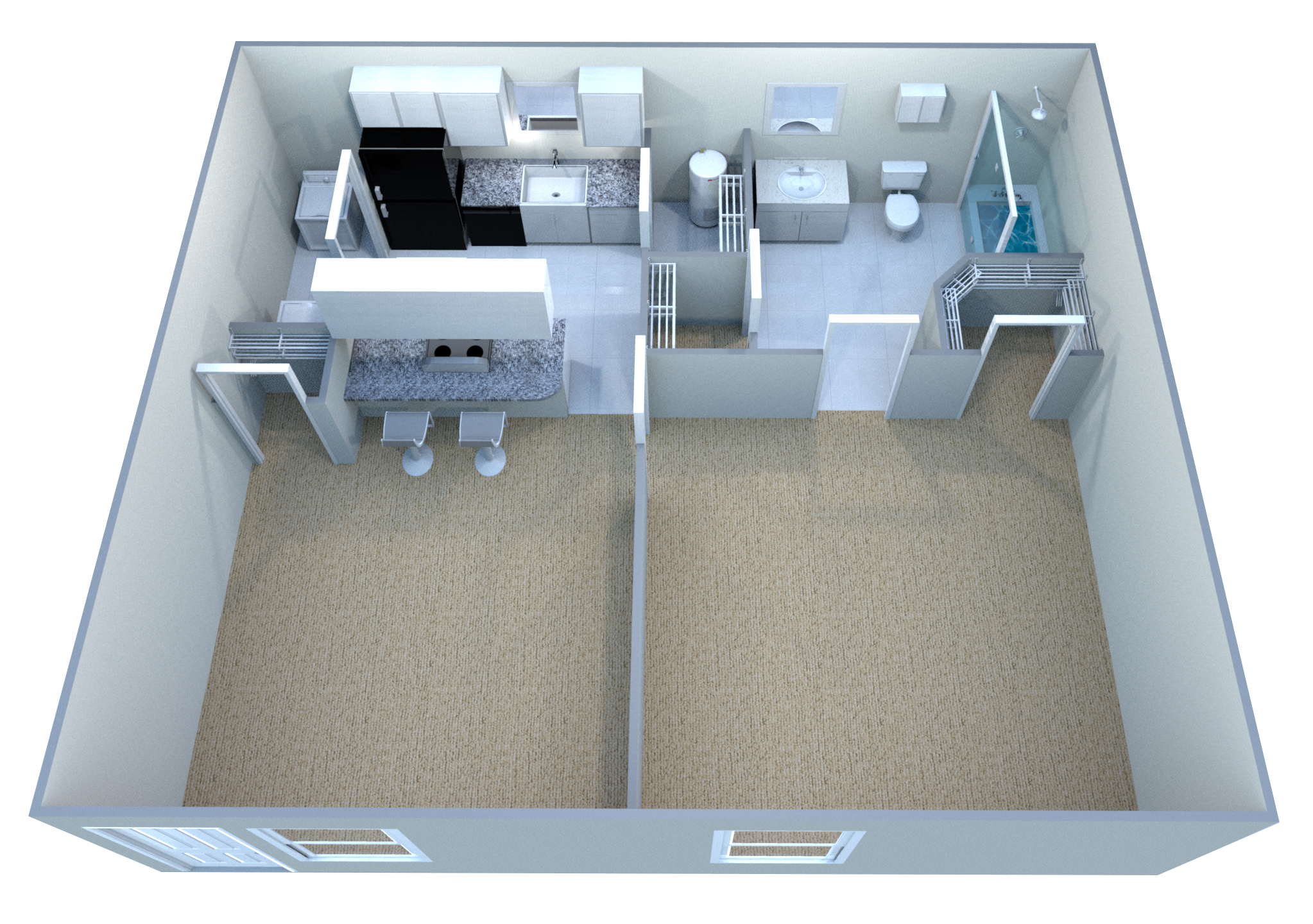 Floor plan for 1 bed, 1 bath, 545 sqft