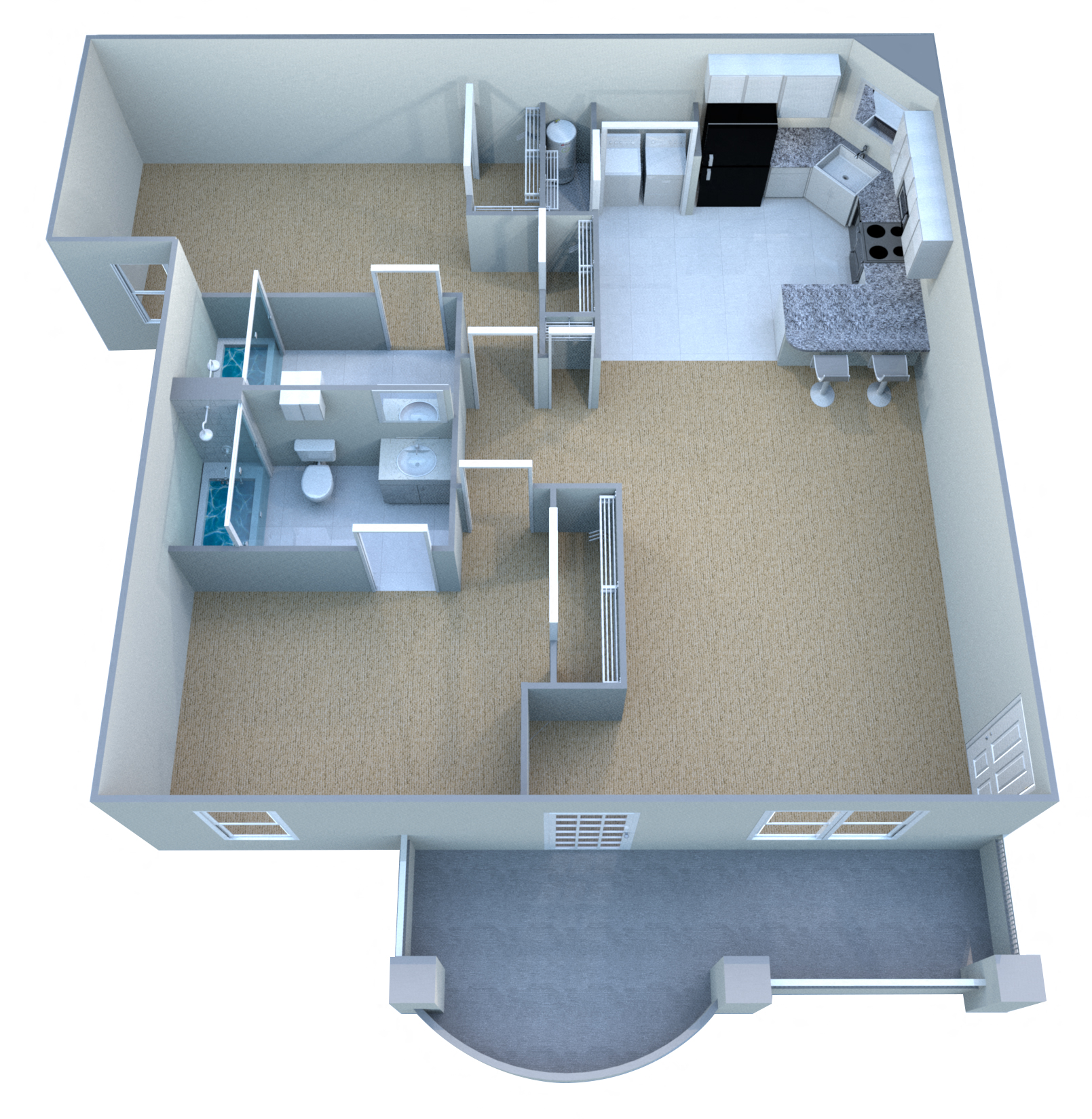 Floor plan for 2 beds, 2 baths, 1043 sqft