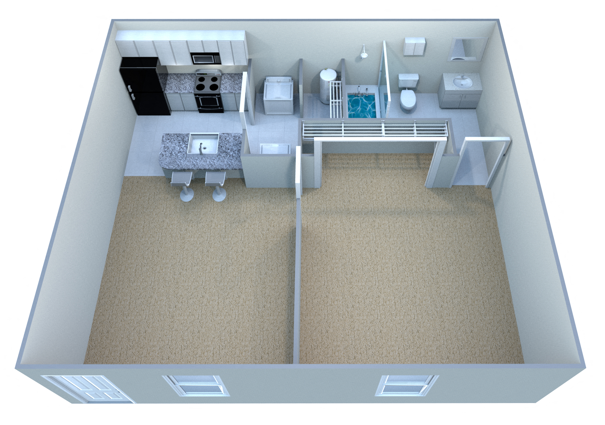 Floor plan for 1 bed, 1 bath, 544 sqft