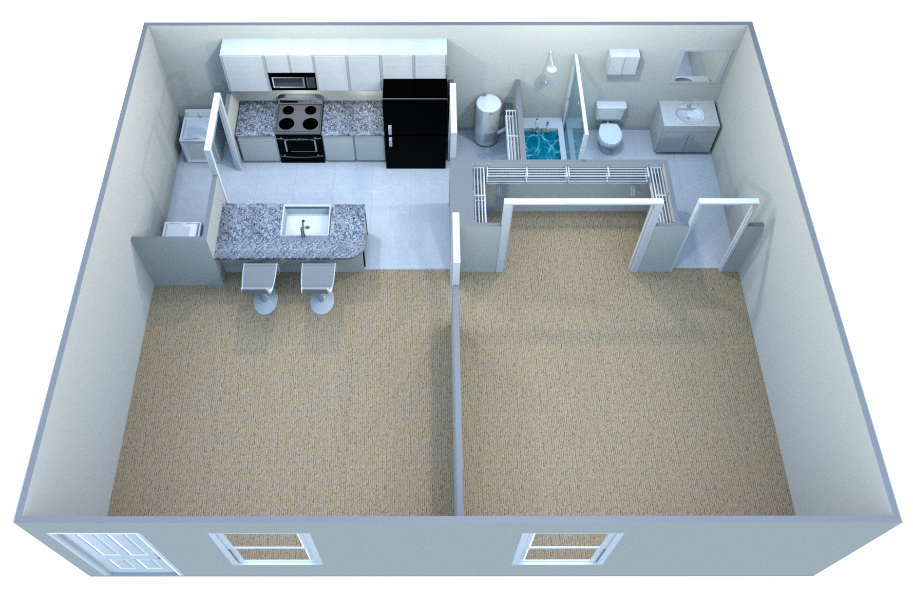 Floor plan for 1 bed, 1 bath, 545 sqft