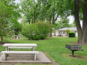 Bentonville apartment for rent - a picnic table and a grill in a park