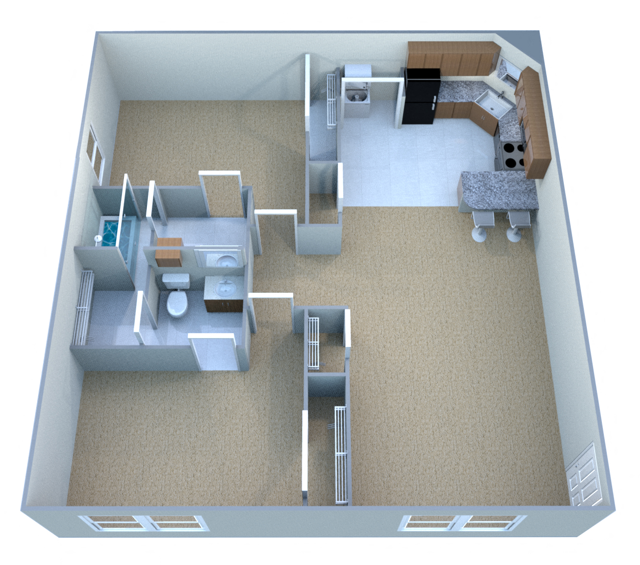 Floor plan for 2 beds, 1.5 baths, 930 sqft