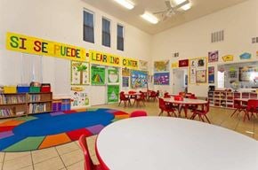 Shafter apartment for rent - a kindergarten classroom with tables and chairs and a library