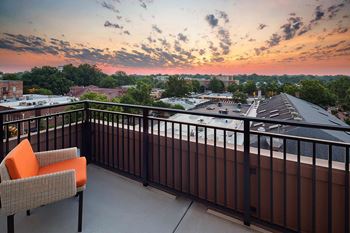 The rooftop deck with views of the skyline