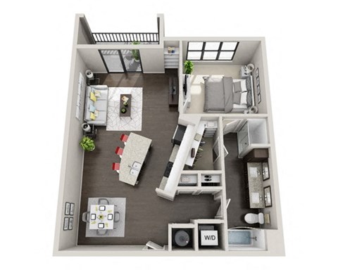 Floor plan for 1 bed, 1 bath, 891 sqft