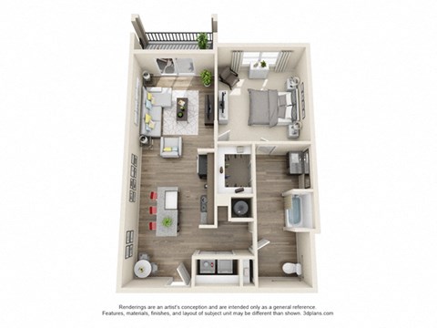 Floor plan for 1 bed, 1 bath, 926 sqft