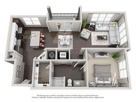 Floor plan for 1 bed, 1 bath, 975 sqft