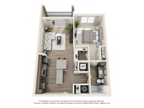 Floor plan for 1 bed, 1 bath, 800 sqft