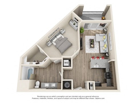 Floor plan for 1 bed, 1 bath, 808 sqft