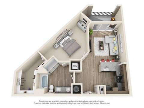 Floor plan for 1 bed, 1 bath, 843 sqft