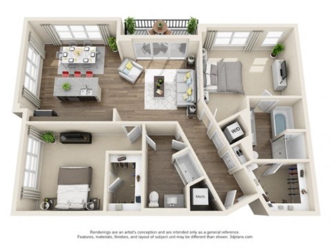 Floor plan for 2 beds, 2 baths, 1324 sqft