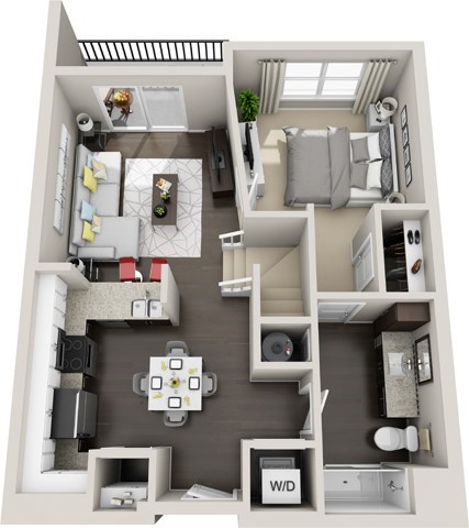 Floor plan for 1 bed, 1 bath, 923 sqft