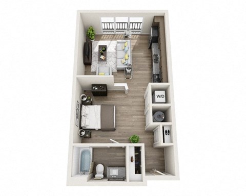 Floor plan for studio, 1 bath, 595 sqft