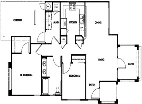 Floor plan for 2 beds, 1 bath, 900 sqft