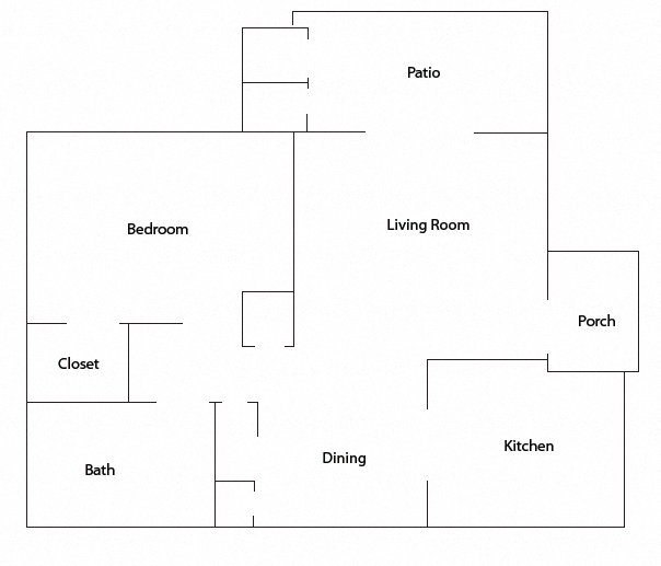 Floor plan for 1 bed, 1 bath, 750 sqft