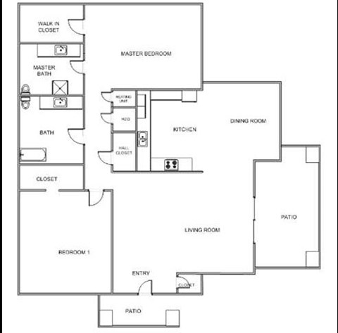 Floor plan for 2 beds, 2 baths, 1008 sqft