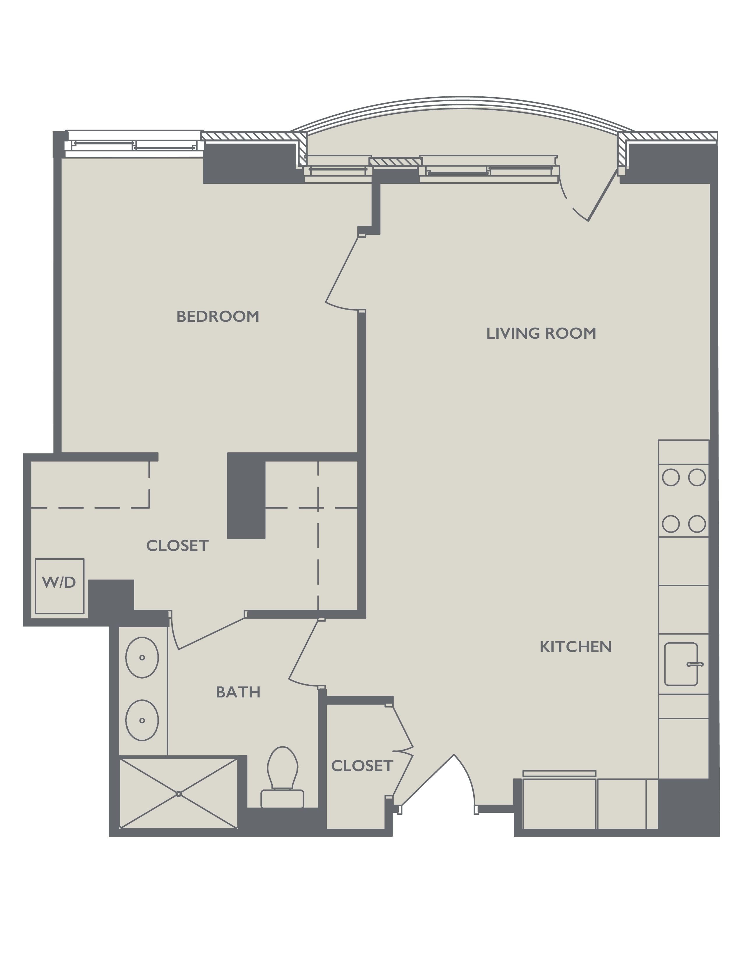 Floor plan for 1 bed, 1 bath, 900 sqft