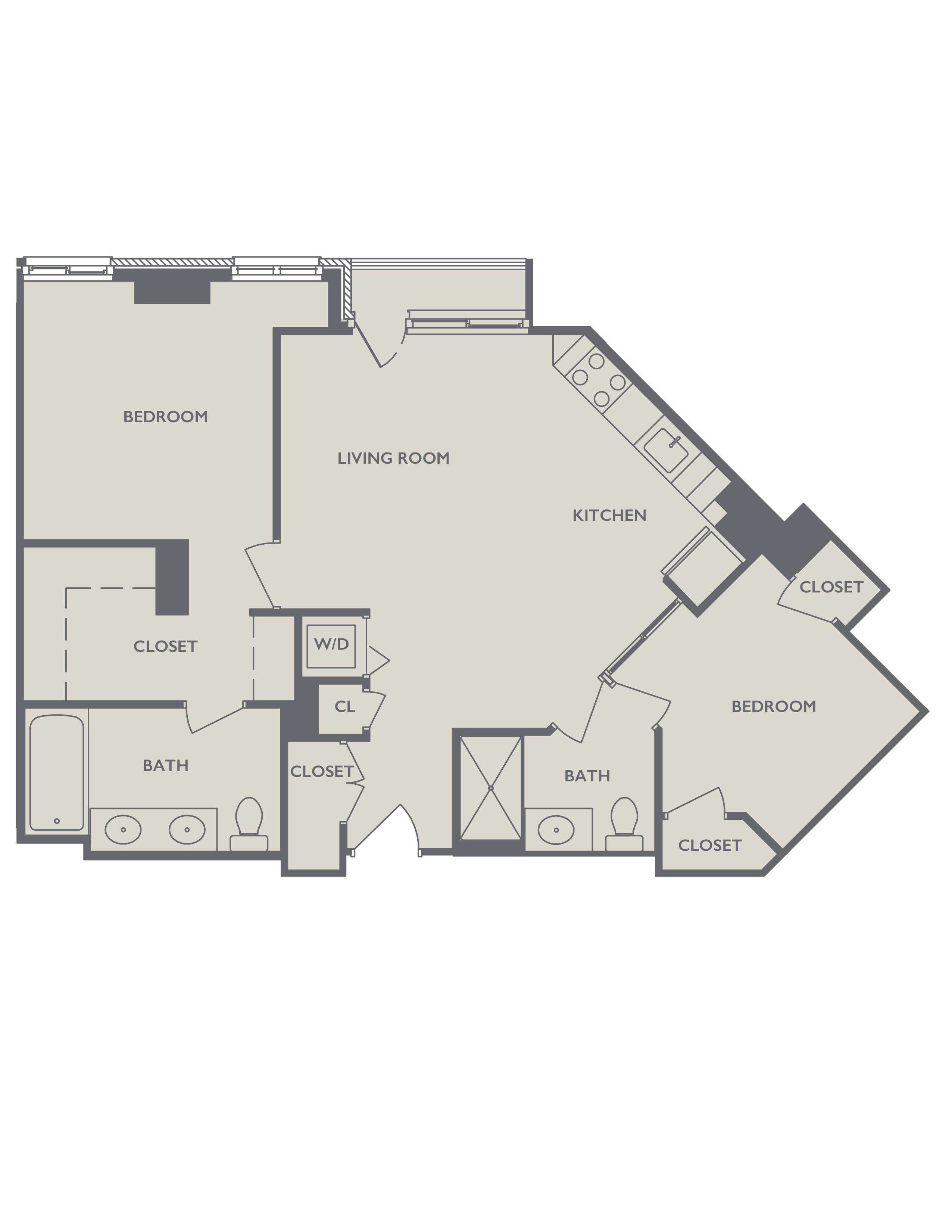 Floor plan for 2 beds, 2 baths, 1200 sqft
