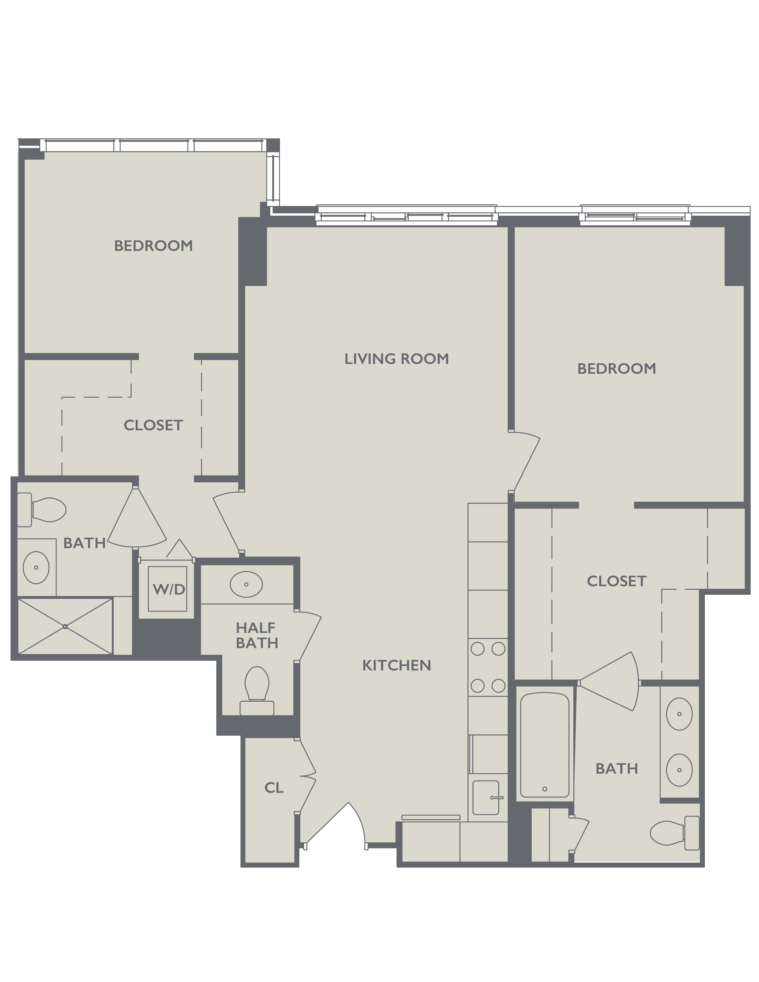 Floor plan for 2 beds, 2.5 baths, 1400 sqft