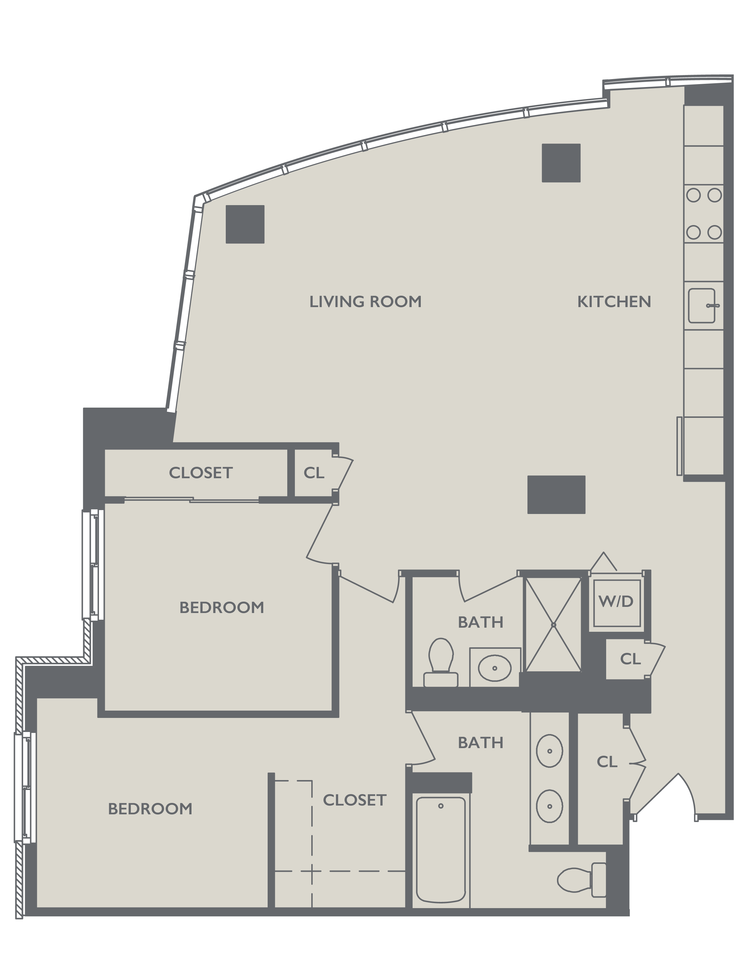 Floor plan for 2 beds, 2 baths, 1500 sqft