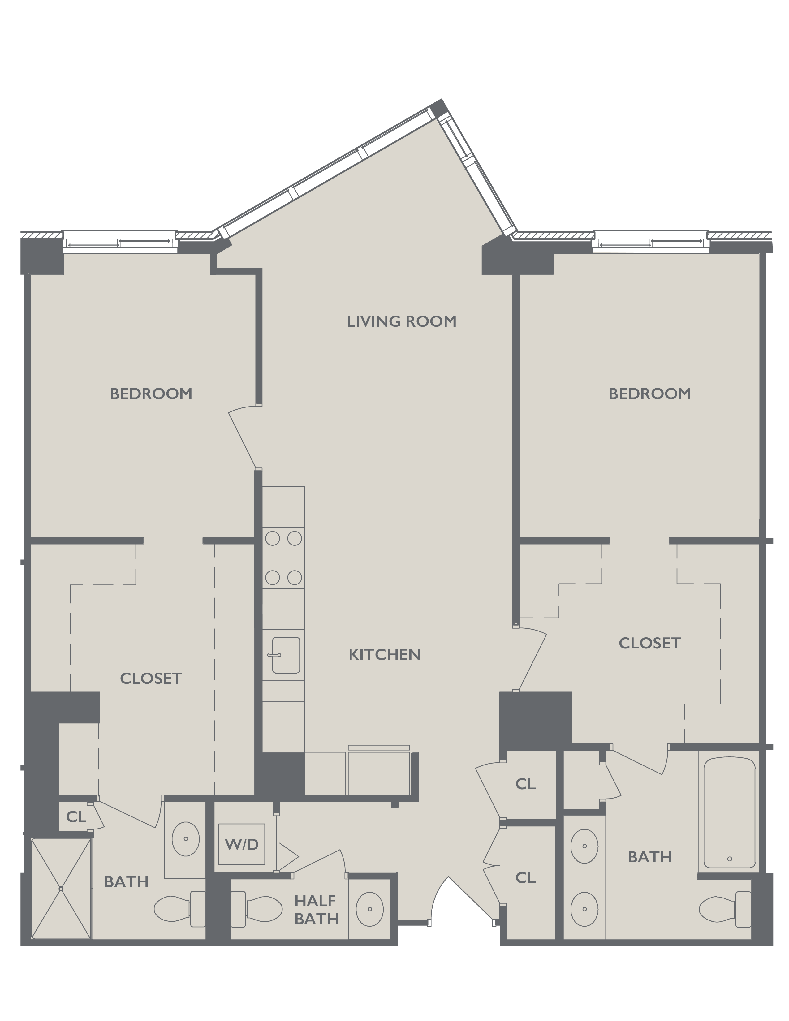 Floor plan for 2 beds, 2.5 baths, 1500 sqft