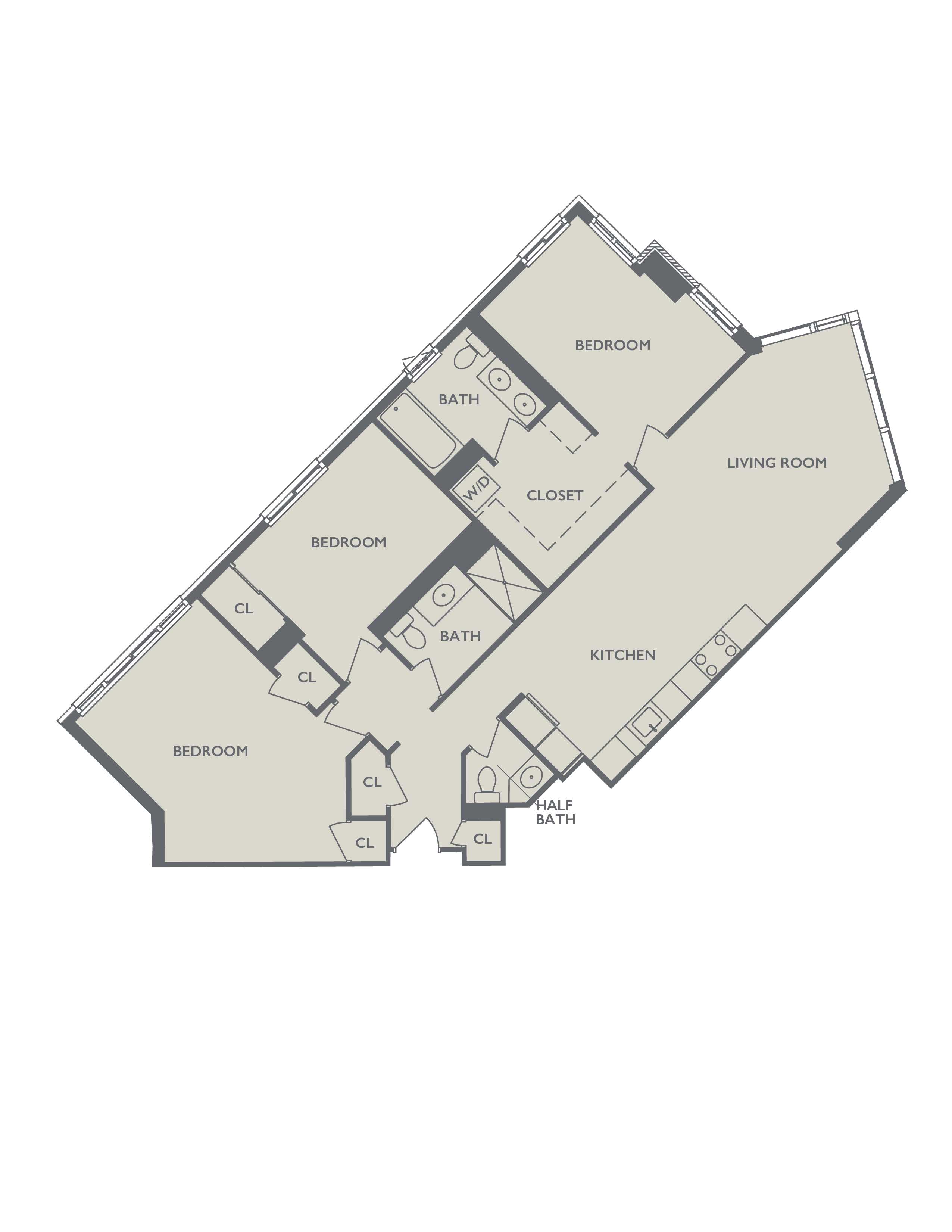 Floor plan for 3 beds, 3 baths, 1700 sqft